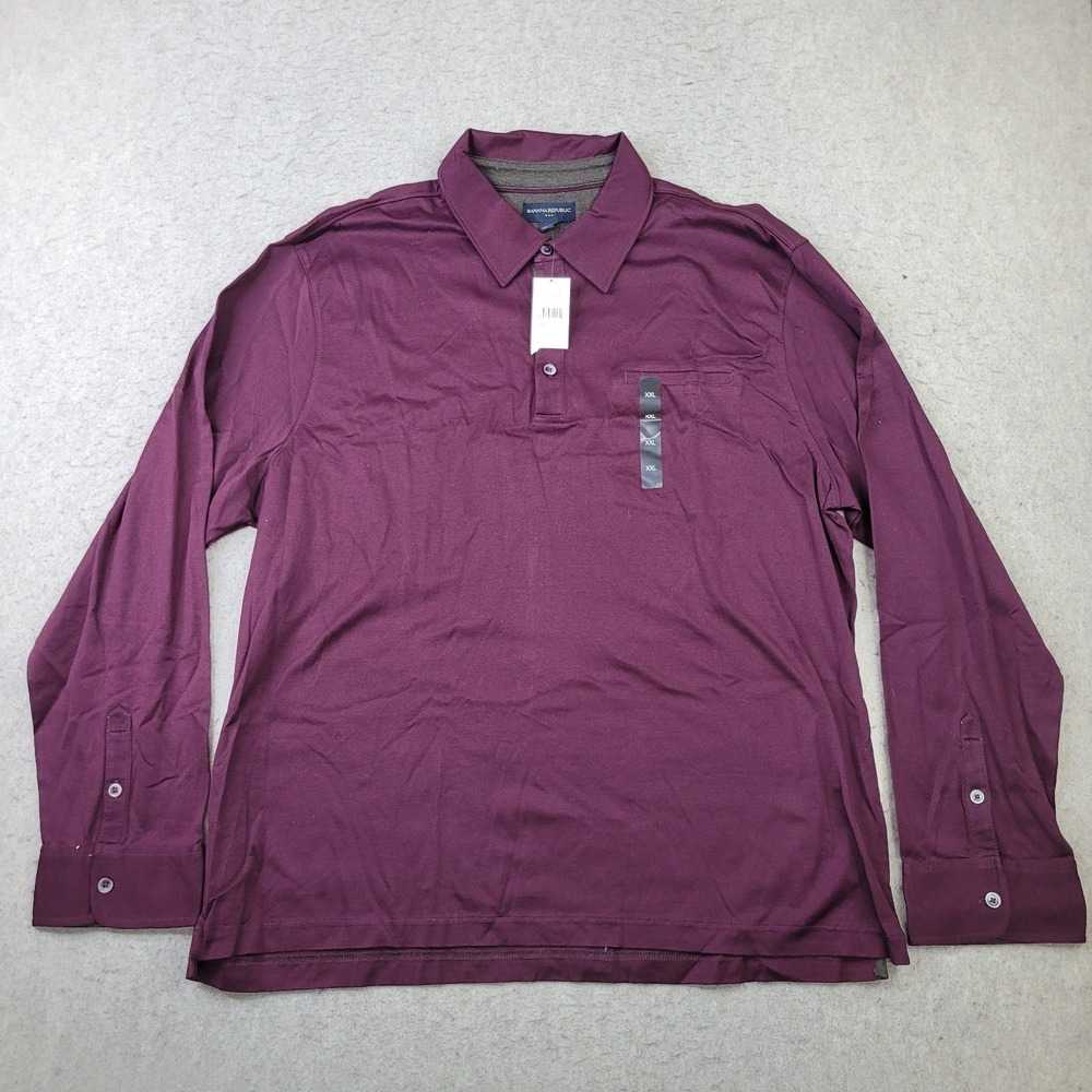 Banana Republic Polo‎ Shirt Mens 2XL Maroon Red Long Sleeve NEW